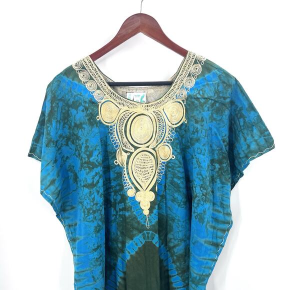 Vintage Stoneage Arts Boho Tie Dye Embroidered Mumu Kaftan Dress One Size - Picture 2 of 7